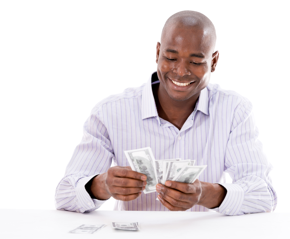 Successful business man counting money - isolated over white-1